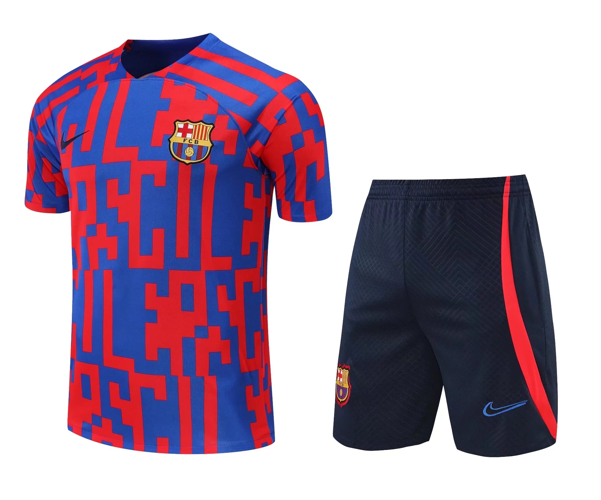 22-23 Barcelona training red and blue camouflage Short Sleeve Suit(With short)